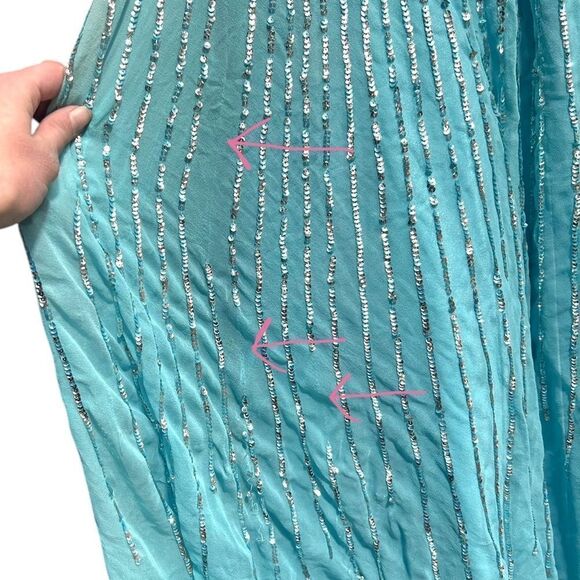 Sherri Hill 100% Silk Light Blue Gown with Sequins Strapless Prom Dress Size 8 - Picture 14 of 15